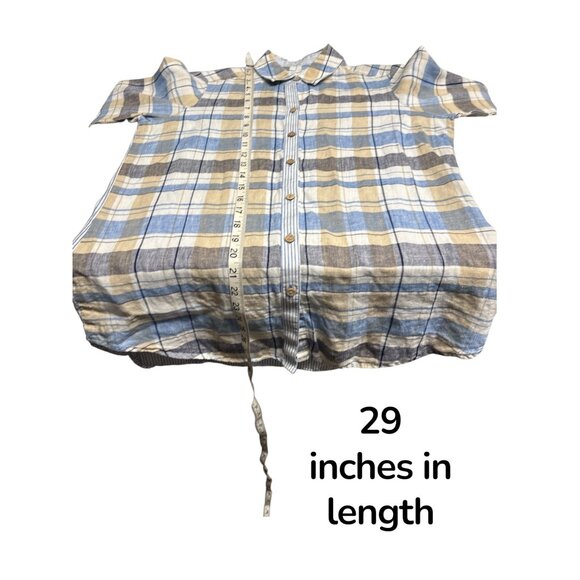 Foxcroft NYC Womens Relaxed Fit Plaid Button-Up Shirt Size 4 100% Linen Blue & B - Picture 6 of 6